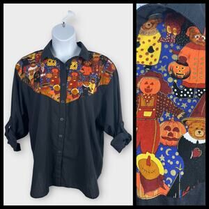 Vintage Tap & Co Women's Black Western Halloween Fall Print Blouse 20W 2X/3X